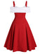 1950s Bow Cold Shoulder Swing Dress, classic 1950s style elegant retro fashion - Image 6