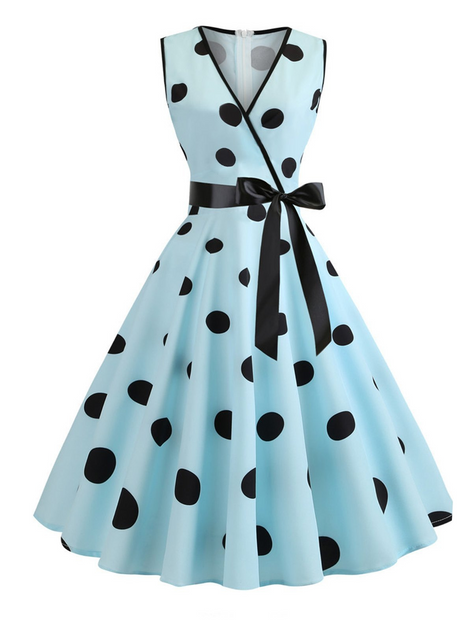 1950s midi dress Zapaka Women Vintage 1950s Dress Light Blue Polka Dots Retro Swing Dress, Blue / XL