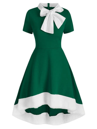 1950s Bowknot Collar Swing Dress, classic 1950s style elegant retro fashion - Image 1