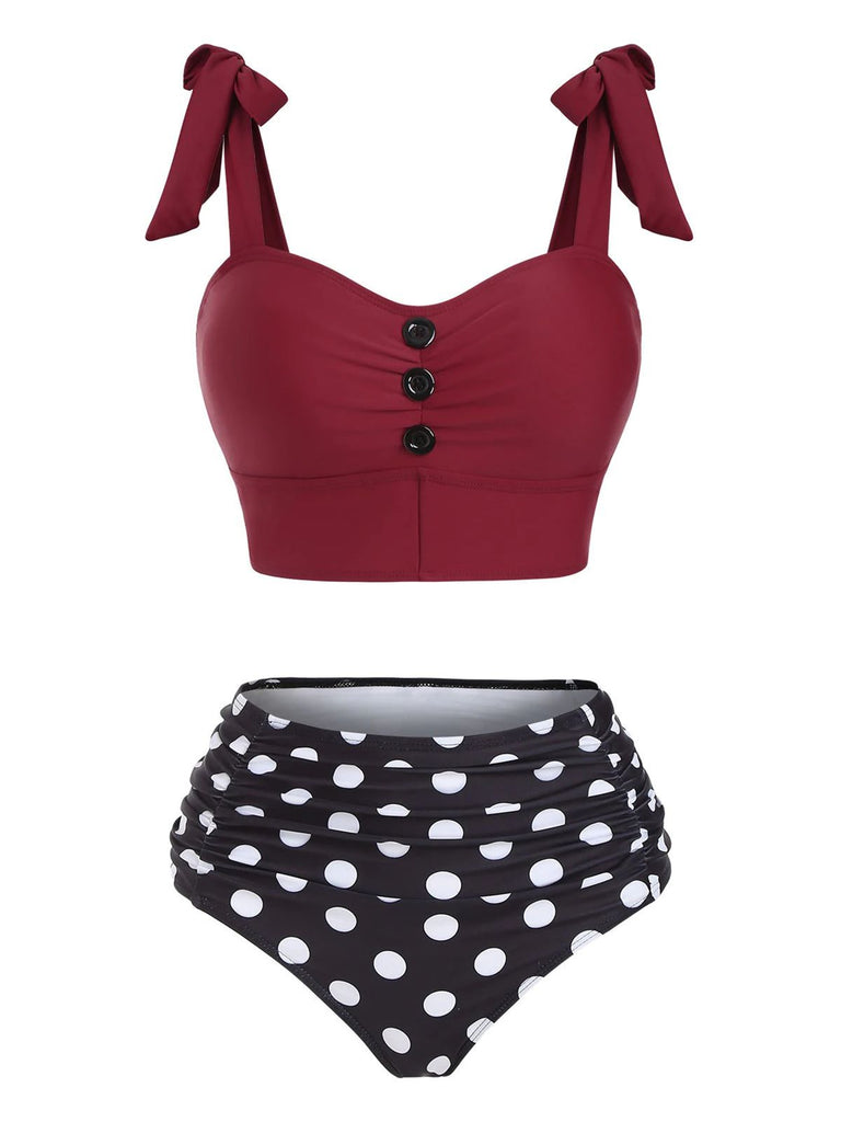 1950s Bowknot Spaghetti Strap Button Bikini: timeless style reimagined