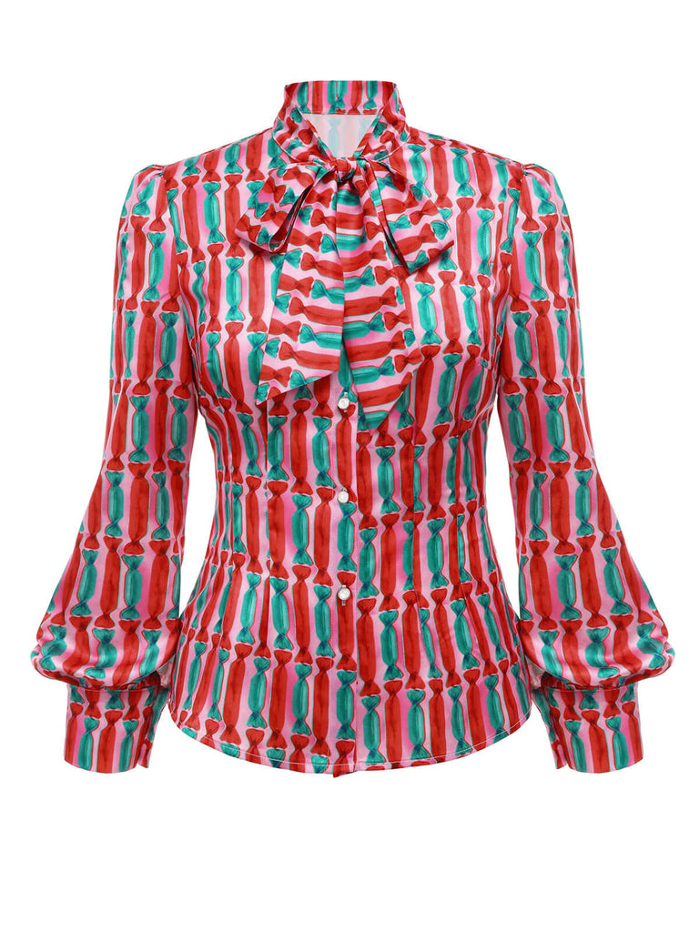 1950s Candy Tie-Up Collar Buttons Blouse: timeless style reimagined
