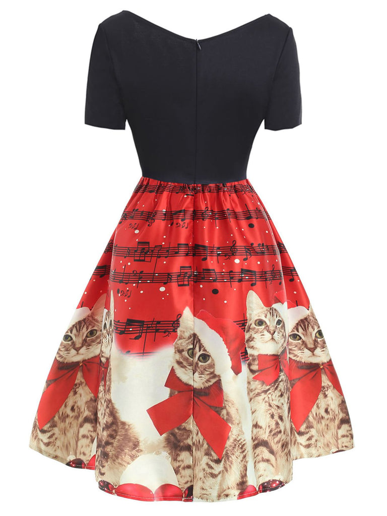1950s Christmas Kitty Swing Dress, classic 1950s style elegant retro fashion - Image 3