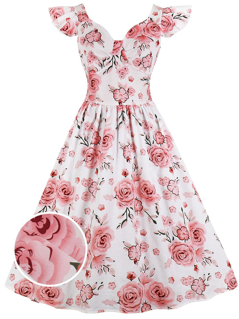 1950s Floral Flare Sleeve Swing Dress 1950s Floral Flare Sleeve Swing Dress