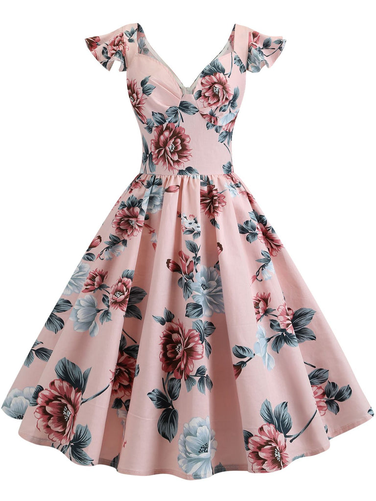 1950s Floral Flare Sleeve Swing Dress 1950s Floral Flare Sleeve Swing Dress