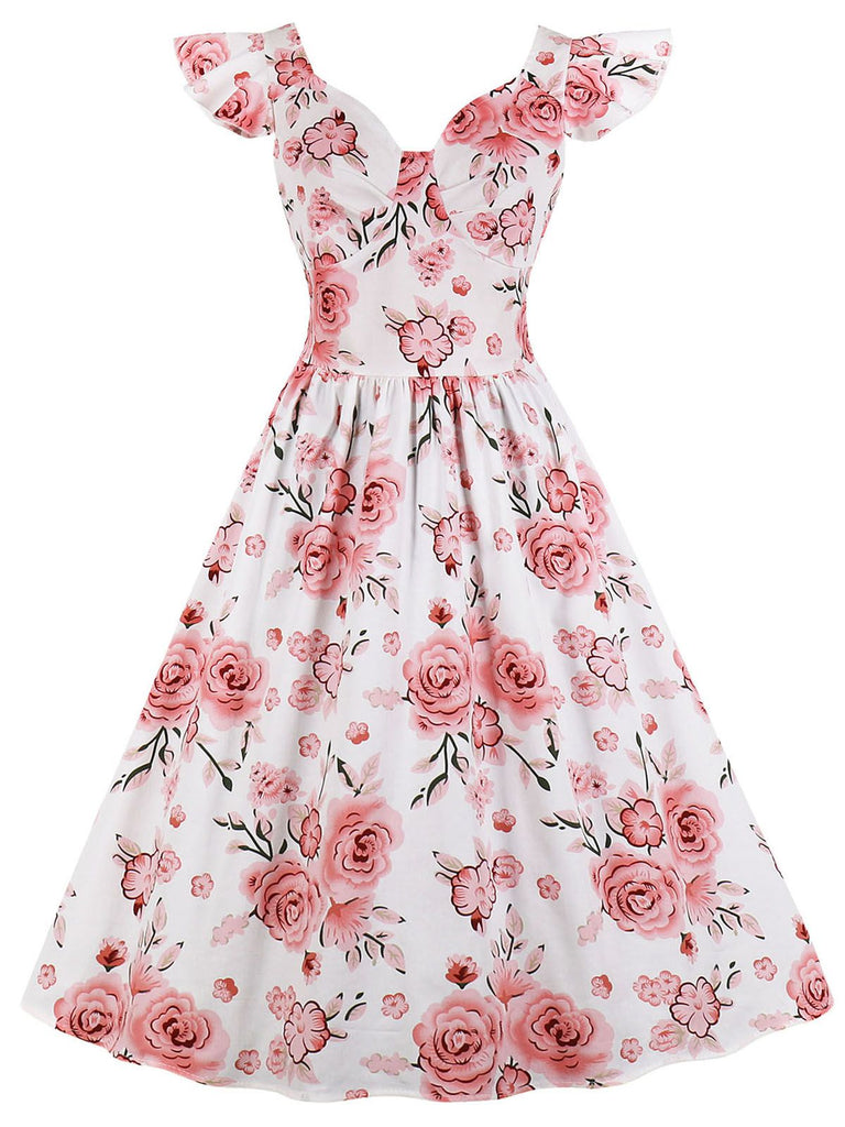 1950s Floral Flare Sleeve Swing Dress, classic 1950s style elegant retro fashion - Image 14