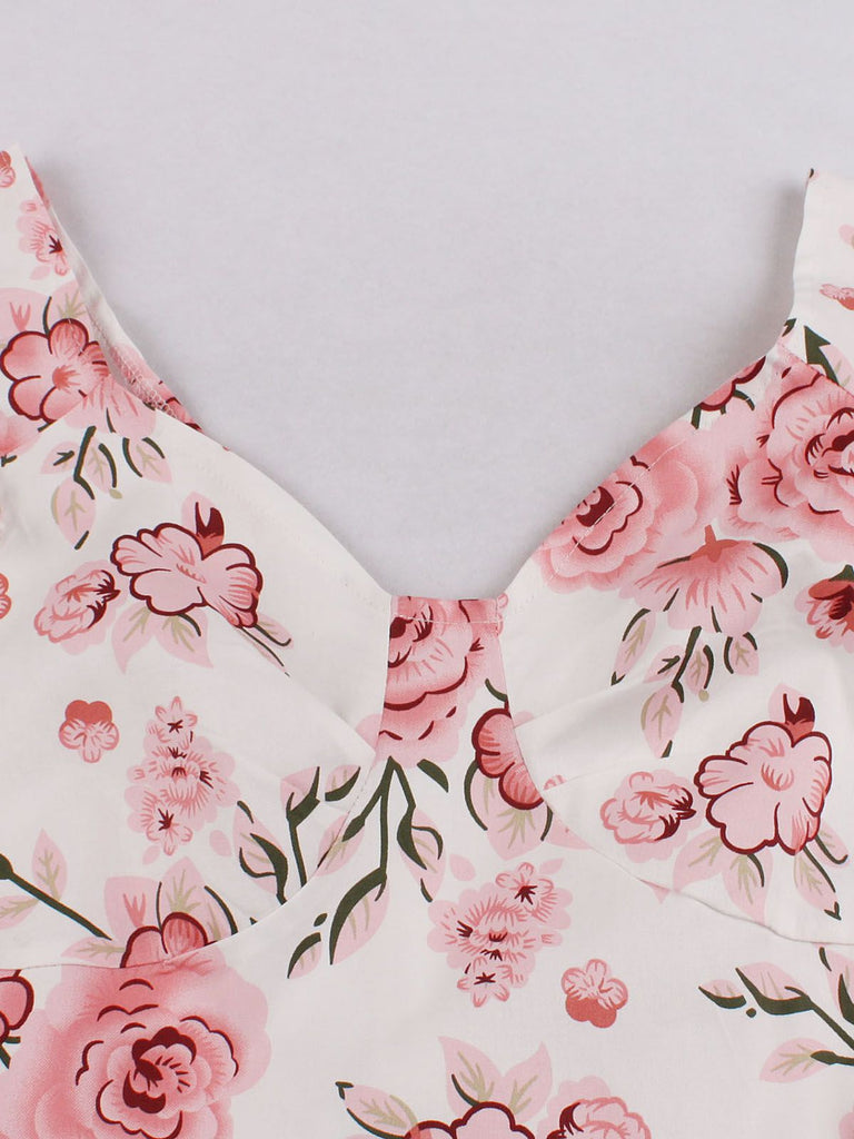 1950s Floral Flare Sleeve Swing Dress, classic 1950s style elegant retro fashion - Image 16