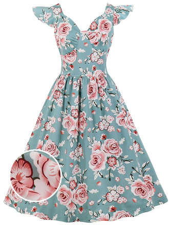 1950s Floral Flare Sleeve Swing Dress: timeless style reimagined