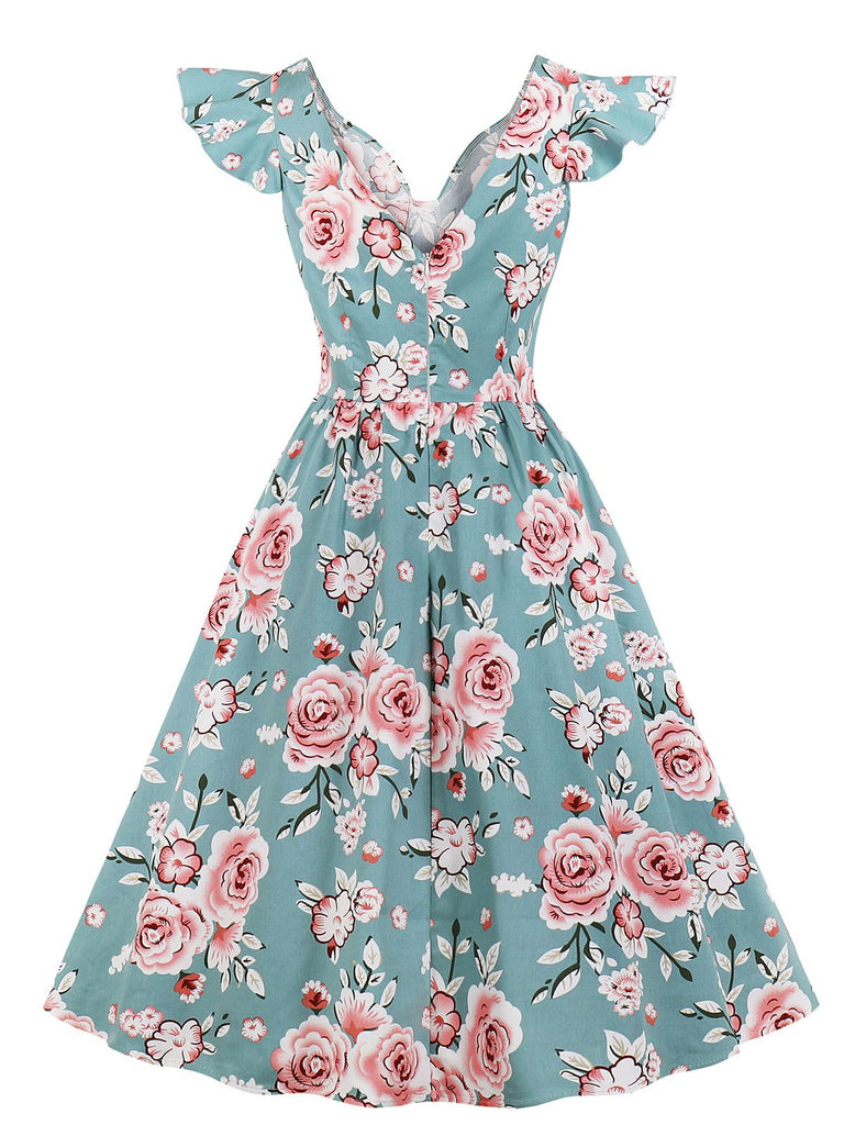 1950s Floral Flare Sleeve Swing Dress: timeless style reimagined