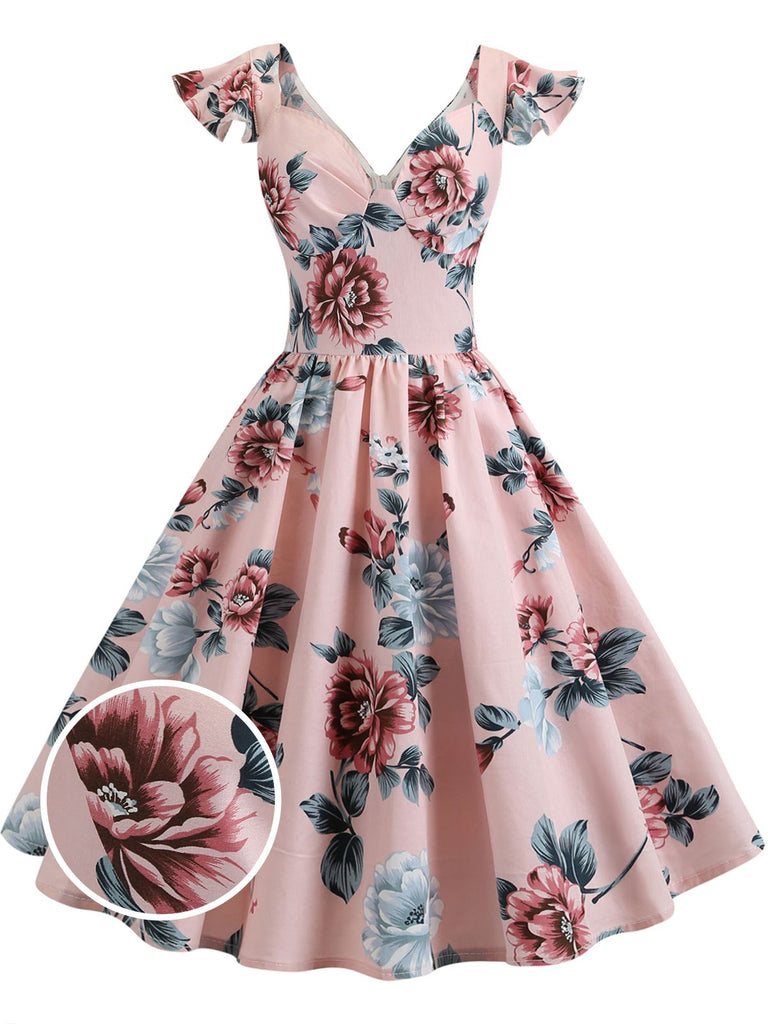 1950s Floral Flare Sleeve Swing Dress: timeless style reimagined
