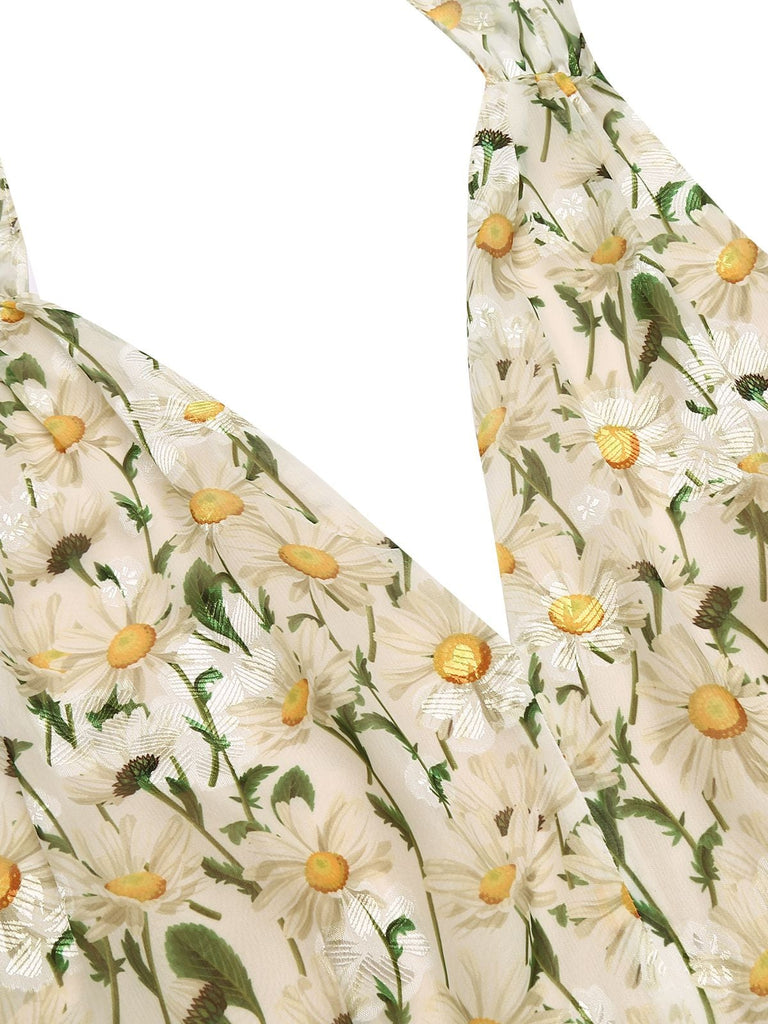 1950s Floral Halter Button Lace-up Romper — vintage elegance for the modern woman