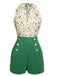 1950s Floral Halter Button Lace-up Romper: timeless style reimagined