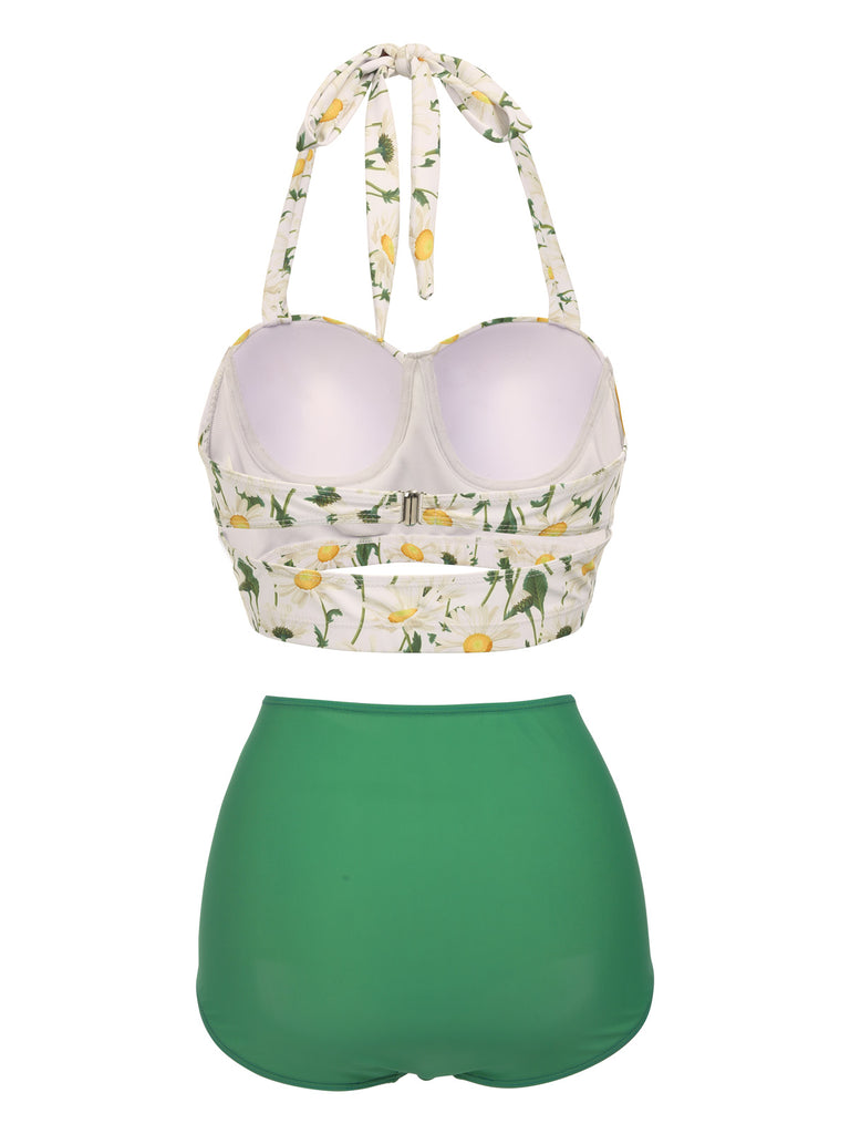 1950s Floral Halter Lace-up Bikini Set: timeless style reimagined