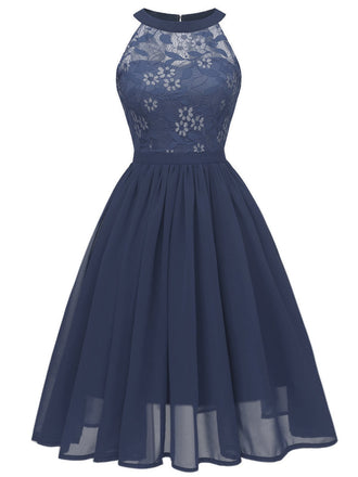 1950s Floral Lace Swing Dress, classic vintage style elegant retro fashion - Image 5