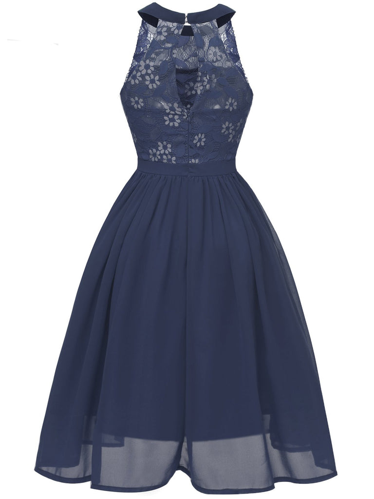 black 1950s lace floral swing dress Brglopf Women's 1950s Vintage Dress Audrey Hepburn Cocktail Party Dress Tie Neck Button Floral Lace Retro Rockabilly Prom Party Swing Dresses Black L,