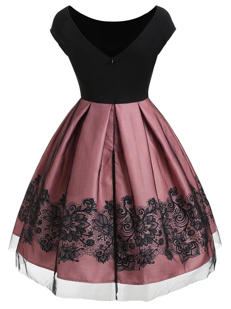 1950s Floral Print Off Shoulder Dress: timeless 1950s beauty