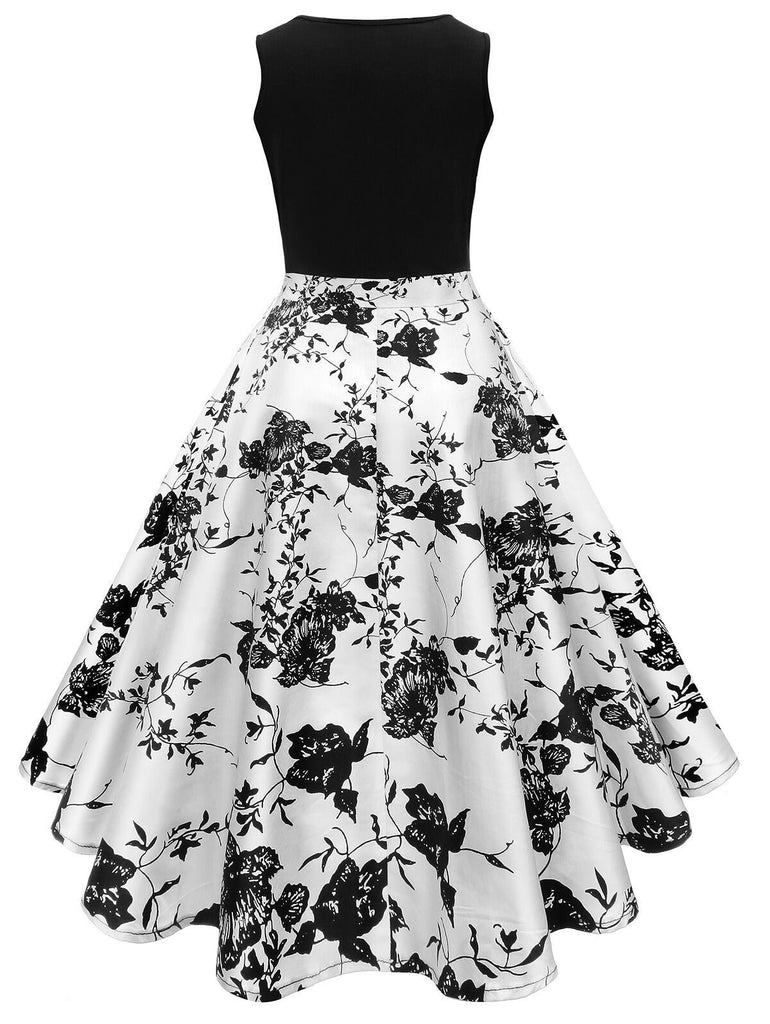 Black 1950s Floral Swing Dress Black 1950s Floral Swing Dress