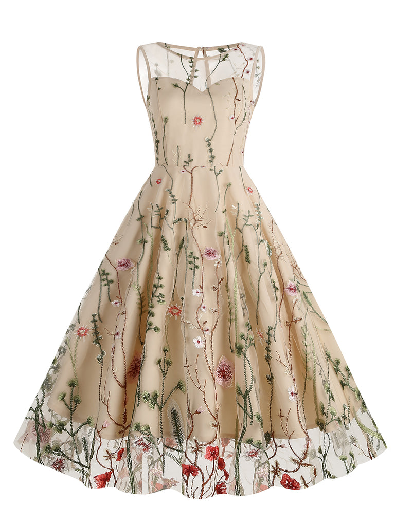 1950s Flower Gauze Sleeveless Swing Dress | Retro Stage 1950s Flower Gauze Sleeveless Swing Dress | Retro Stage