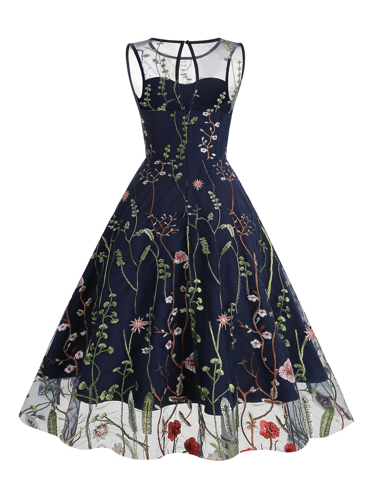 1950s Flower Gauze Sleeveless Swing Dress | Retro Stage 1950s Flower Gauze Sleeveless Swing Dress | Retro Stage