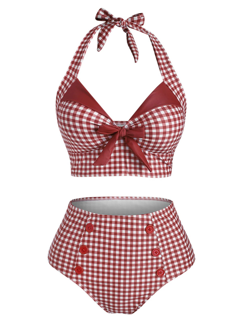 1950s Gingham Halter Bowknot Bikini Set: timeless style reimagined