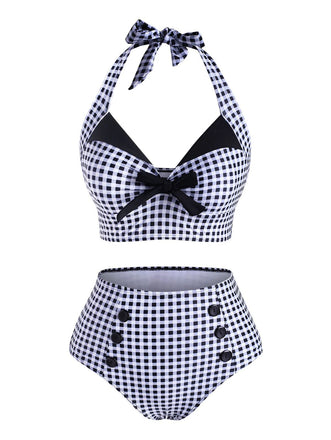 1950s Gingham Halter Bowknot Bikini Set: timeless style reimagined