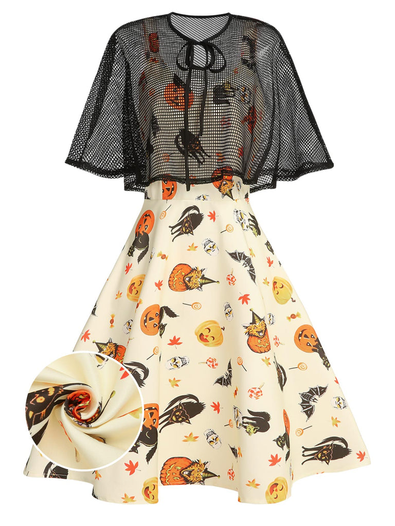 Beige 1950s Halloween Cap Costume Dress Beige 1950s Halloween Cap Costume Dress