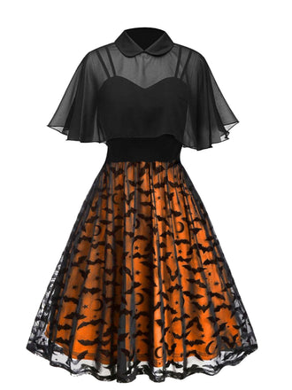 1950s Halloween Strap Patchwork Dress & Cape - vintage dress, retro fashion, rockabilly