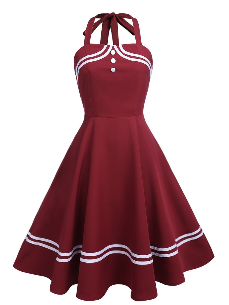 Retro Stage 1950s Sailor Halter Swing Dress Navy Blue