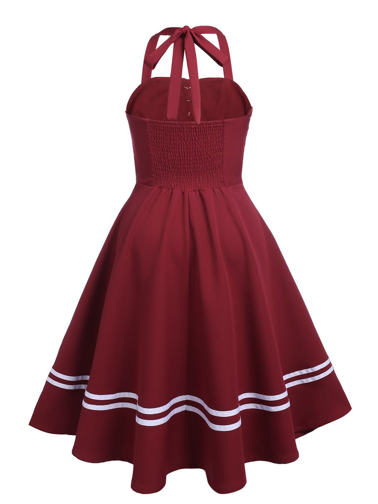 Retro Stage Sailor Style Halter Swing Dress Navy Blue