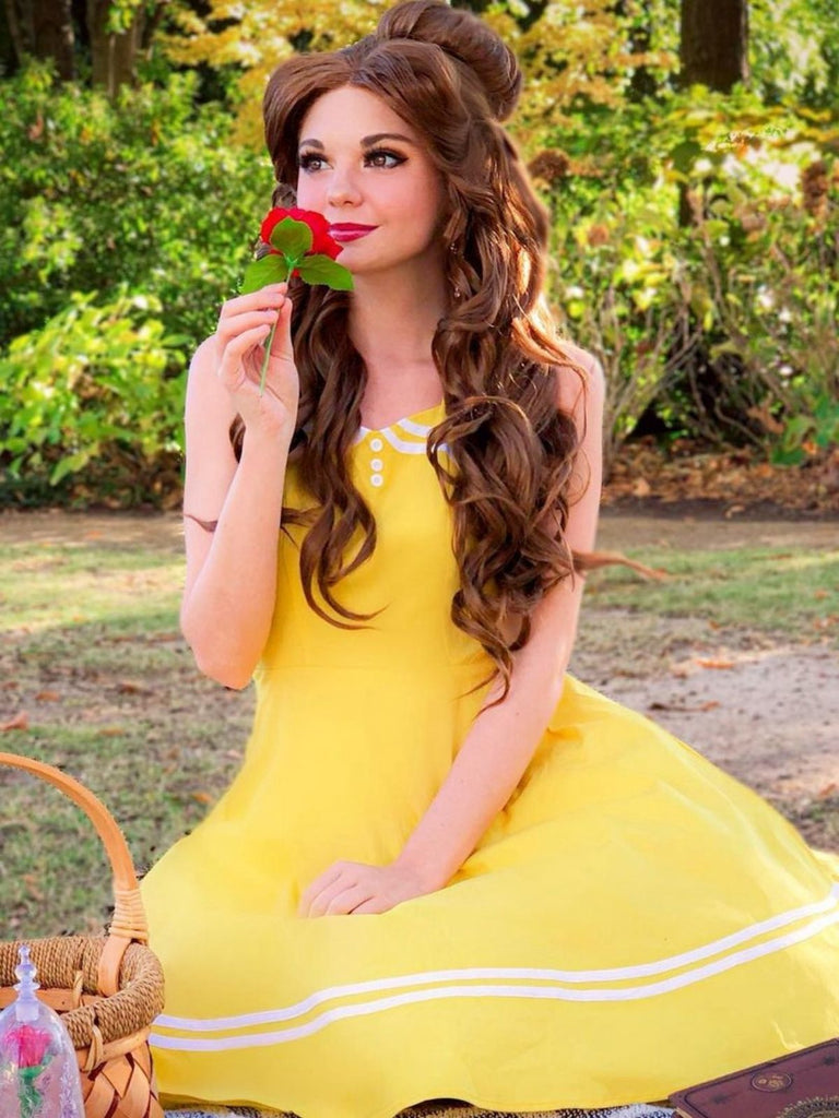 Retro Stage 1950s Halter Swing Dress Light Yellow Retro Stage 1950s Halter Swing Dress Light Yellow