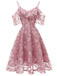 1950s Lace Cold Shoulder Ruffle Dress, classic 1950s style elegant retro fashion - Image 12
