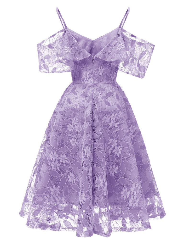 1950s Lace Cold Shoulder Ruffle Dress, classic 1950s style elegant retro fashion - Image 20