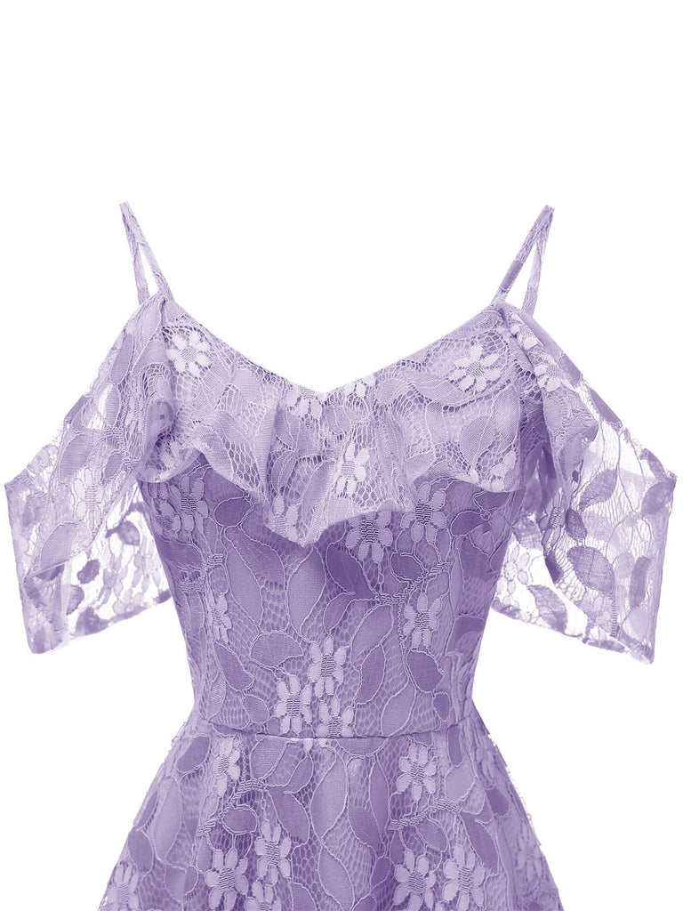1950s Lace Cold Shoulder Ruffle Dress, classic 1950s style elegant retro fashion - Image 21