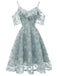 1950s Lace Cold Shoulder Ruffle Dress, classic 1950s style elegant retro fashion - Image 2
