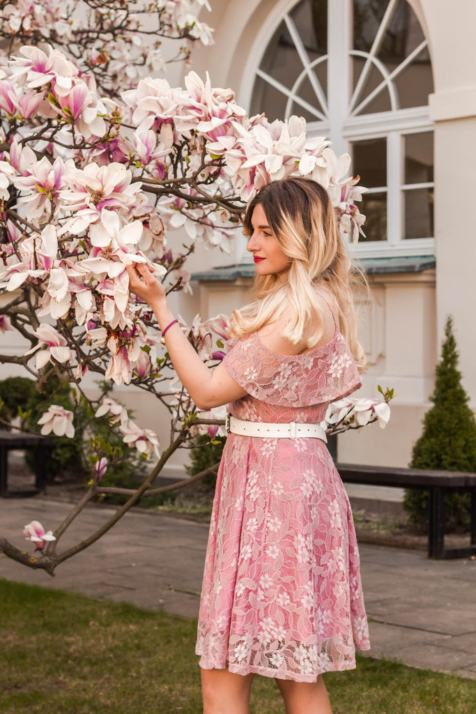 1950s Lace Cold Shoulder Ruffle Dress, classic vintage style elegant retro fashion - Image 53