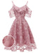 1950s Lace Cold Shoulder Ruffle Dress, classic 1950s style elegant retro fashion - Image 7
