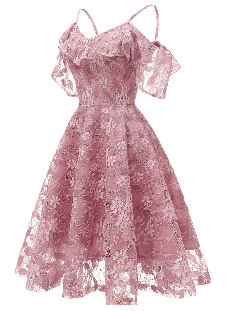 1950s Lace Cold Shoulder Ruffle Dress — vintage elegance for the modern woman