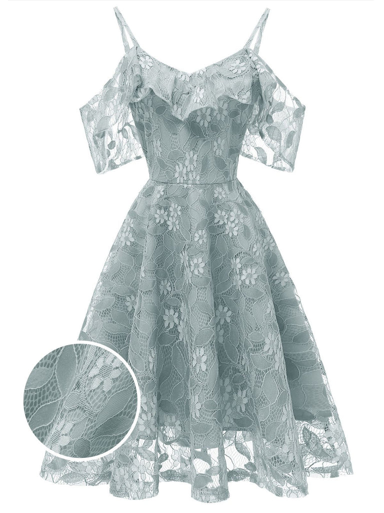 1950s Lace Cold Shoulder Ruffle Dress — vintage elegance for the modern woman