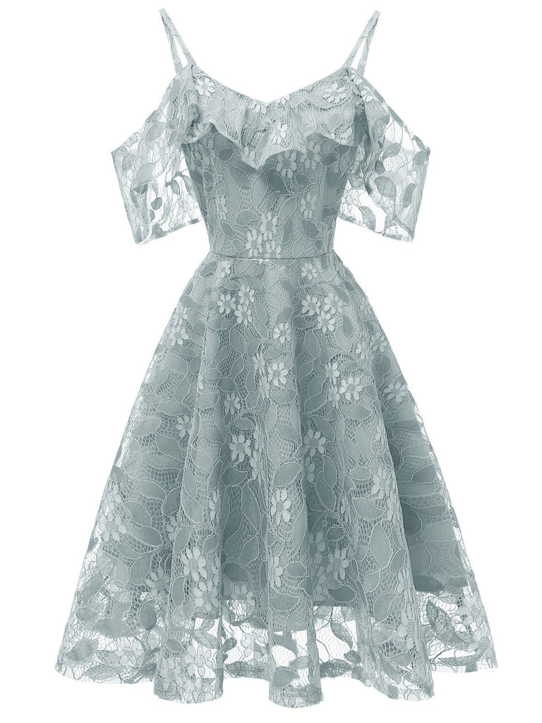 1950s Lace Cold Shoulder Ruffle Dress: timeless style reimagined