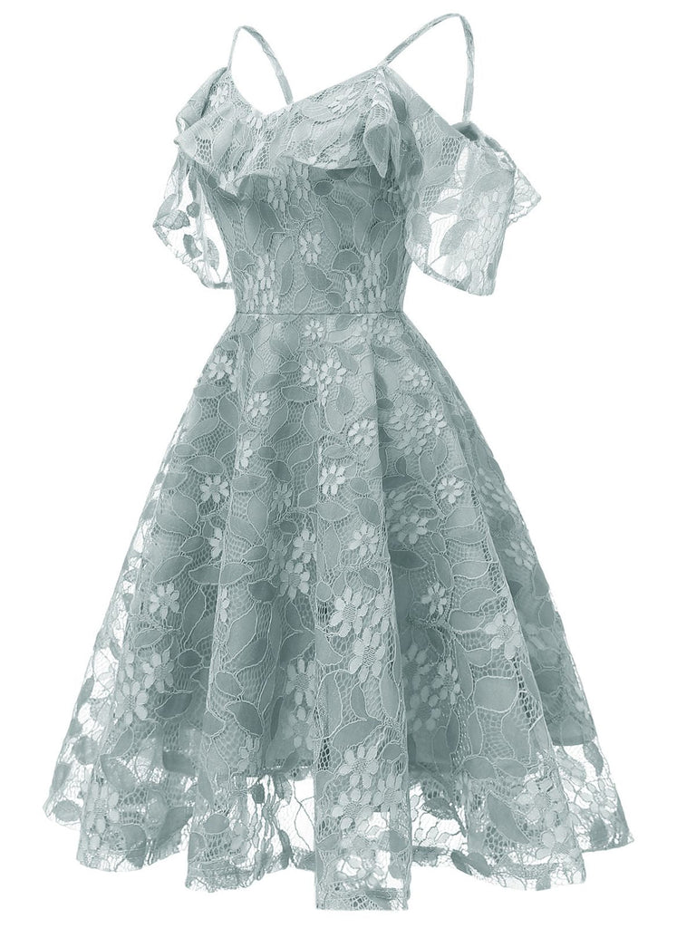 1950s Lace Cold Shoulder Ruffle Dress — vintage elegance for the modern woman