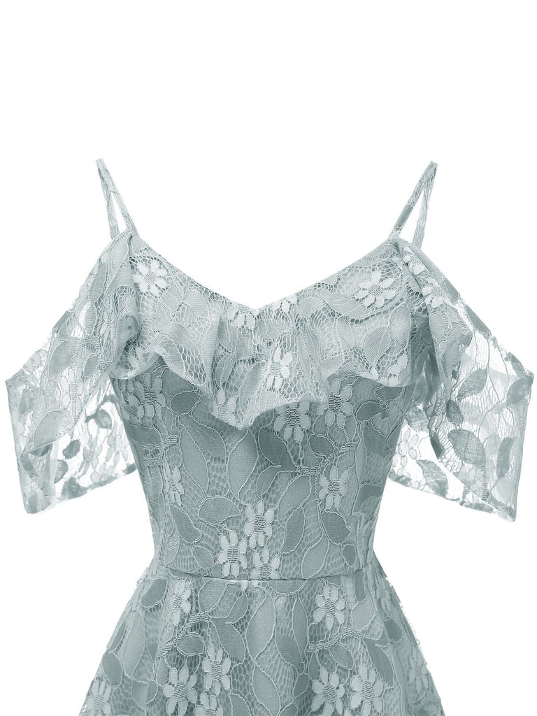1950s Lace Cold Shoulder Ruffle Dress — vintage elegance for the modern woman