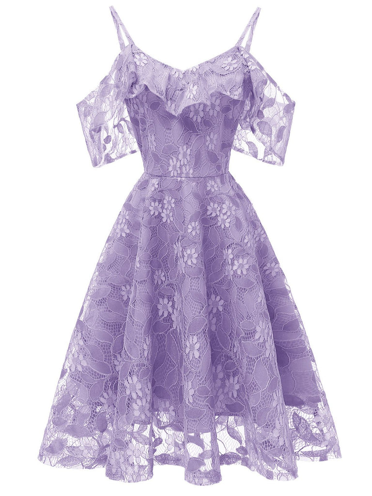 1950s Lace Cold Shoulder Ruffle Dress — vintage elegance for the modern woman