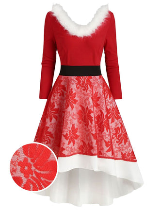 1950s Lace Patchwork Furry Dress, classic 1950s style elegant retro fashion - Image 1
