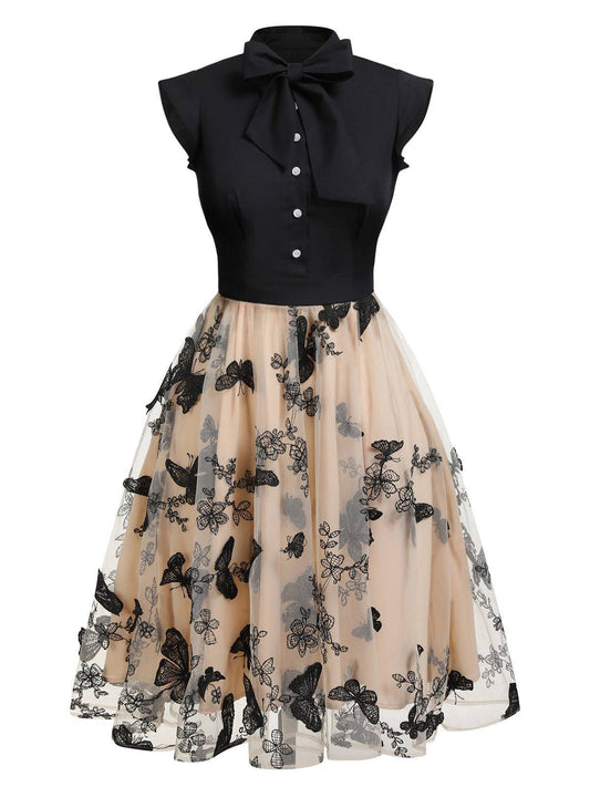 Black 1950s Butterfly Patchwork Vintage Dress — vintage elegance for the modern woman