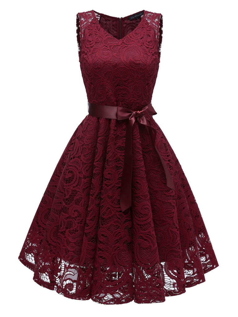 1950s Lace V Neck Bow Dress: timeless style reimagined