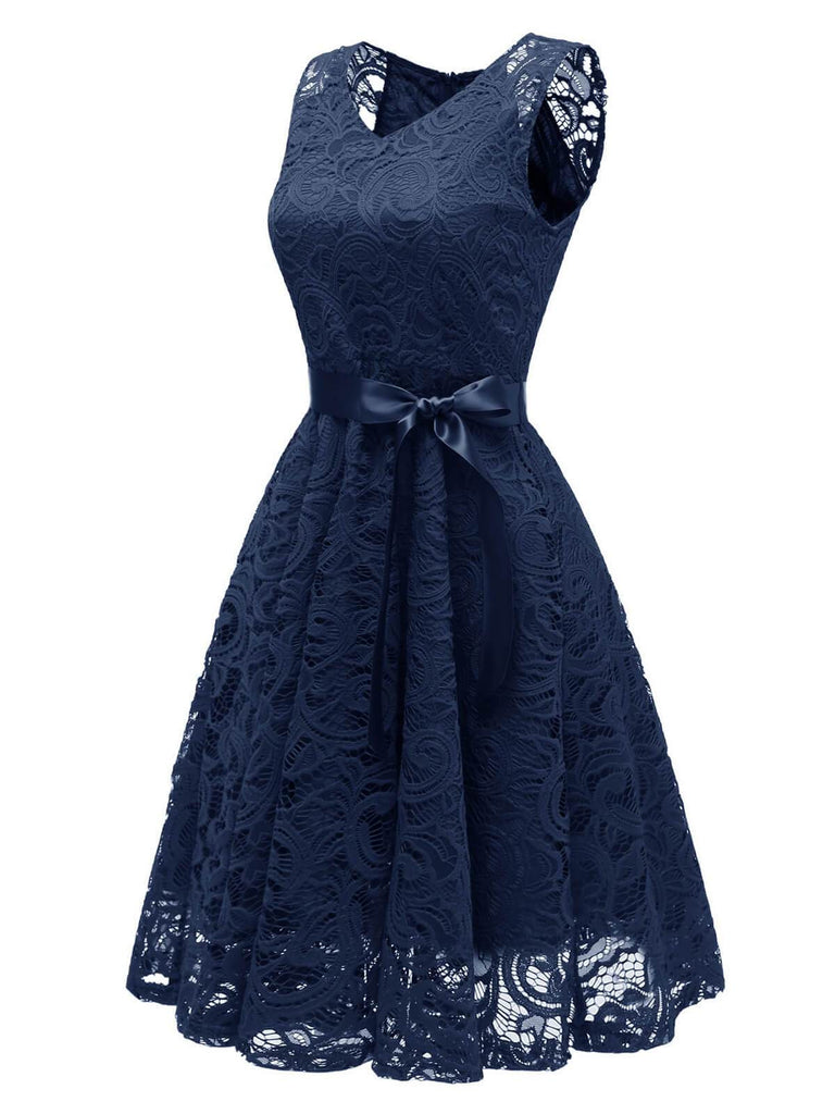 1950s Lace V Neck Bow Dress: timeless style reimagined