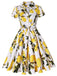 1950s Lemon Bow Swing Dress, classic 1950s style elegant retro fashion - Image 1