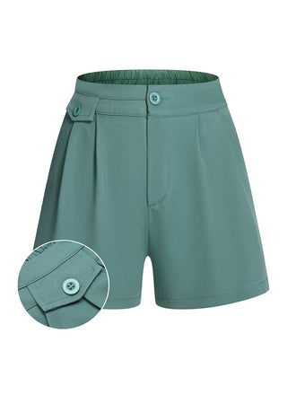 Mint Green 1950s Solid Pleating Decorative Pocket Shorts - vintage fashion, retro style