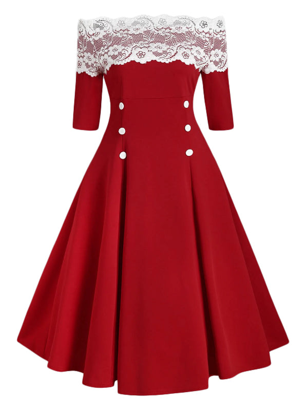 open lace back dress Elegant Tulle Off The Shoulder Midi Prom Party Dresses main image 1