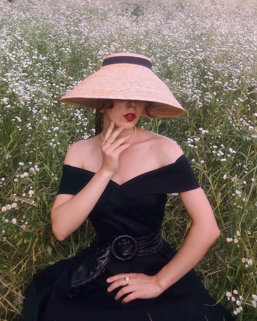 1950s Off Shoulder Swing Dress — a 1950s silhouette that turns sidewalks into runways