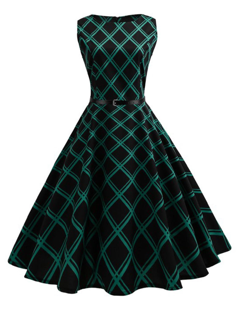 Green 1950s Plaid Belted Swing Dress | Retro Stage Green 1950s Plaid Belted Swing Dress | Retro Stage